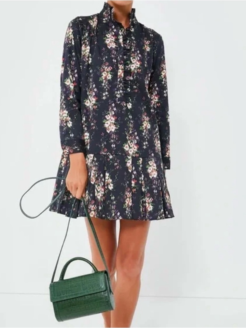 Tuckernuck Black Floral Ruffle Long-Sleeve Dress